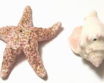 Cute Vintage Starfish And Conch Shell Salt And Pepper Shakers