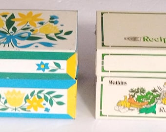 2 Vintage Metal Recipe Box Holders-Watkins and Floral