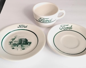 Vintage three-piece restaurant ware Ford cafeteria salad plate and cup and saucer