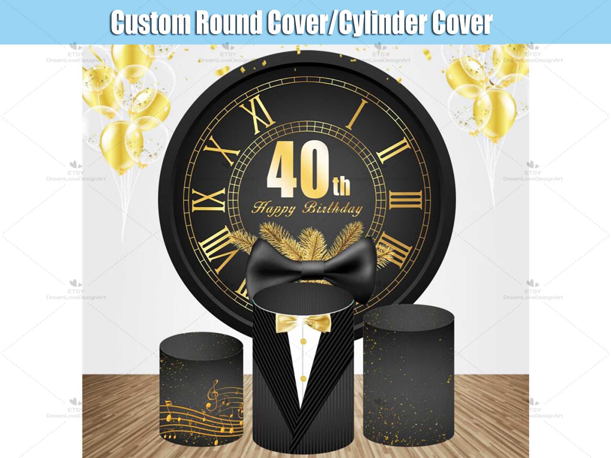 Gold Round Plinth Cylinder Pedestal Cover - Wedding Party Decor Display Stand