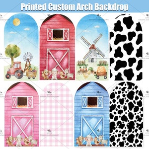 Granero granero arco telón de fondo cubierta metal soporte marco animales bebé niña niño fiesta de cumpleaños personalizado 1o 2o rojo rosa azul Chiara paneles de pared arqueados