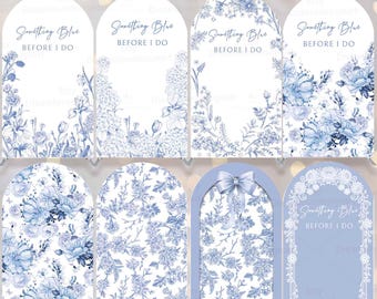 Something Blue Before I Do Arch Backdrop Cover Bridal Shower Bride to be Toile de Jouy Floral Flower Party Custom Arched Chiara Panels Stand