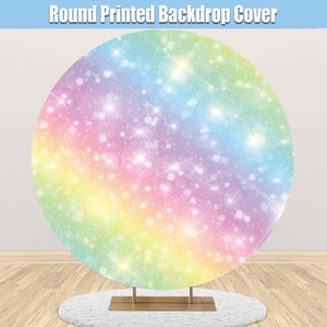 Rainbow Round Backdrop Pastel Glitter Birthday Party Fabric Circle Cover Kids Baby Girl Unicorn Party Photo Background Girl Boy Banner