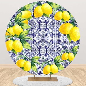 Lemon Round Backdrop Cover Main Squeeze Mediterranean Bridal Shower Birthday Party Circle Amalfi Coast Photo Baby Wedding R029