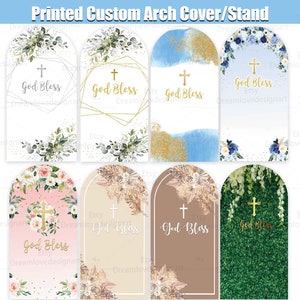 Arco de batismo pano de fundo capa suporte deus abençoe festa de batismo personalizado bebê menina menino arqueado chiara painéis de parede vegetação flores sinal decoração