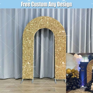 5x7.5ft Open Arch Stand with Cover Gold Arch Backdrop Metal Custom Panels Birthday Party Baby Bridal Shower Arched Chiara Wall Round Photo