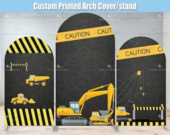 Under Construction Birthday Arch Backdrop Cover Stand Baby Boy Kids 1st Photo Dump Truck Digger