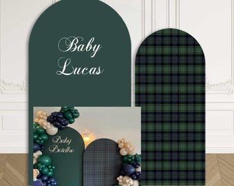 Tartan Plaid Baby Shower Arch Backdrop Cover Stand Bear Girl Boy Birthday Party Vintage Chiara J122
