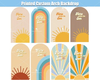Here Comes the Son Arch Backdrop Cover Party Boy Baby Shower Sun Retro Groovy Balloons Garland Stand Frame Panel Sunshine Chiara Wall Round