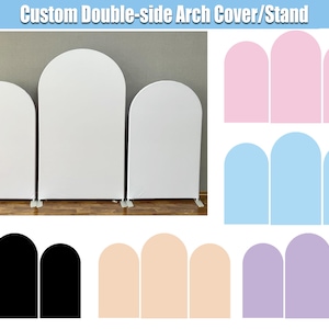 Puede incluir: Cubierta/soporte de arco de doble cara personalizado disponible en varios colores, incluidos blanco, rosa, azul, negro, beige y morado. El arco está hecho de tela y se puede utilizar para bodas, fiestas u otros eventos.