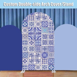 Mediterranean Positano Arch Backdrop Cover Bridal Shower Stand Custom Bride to be Amalfi Coast Chiara Wall Party Girl Birthday Blue Tiles
