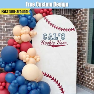 Baseball Arch Backdrop Cover Stand Custom Rookie Year Birthday Baby Boy Birthday Party Arched 1st  Blue Chiara Wall Panels Shower B016