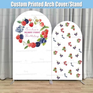 Berry 1st Birthday Arch Backdrop Cover Stand Strawberry Blueberry First Party Custom Baby Girl Shower Arched Chiara Wall Panels G349