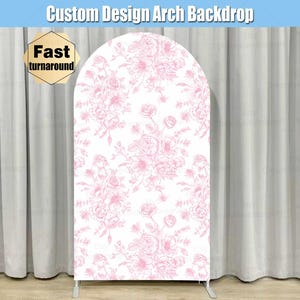 Pastel Pink Floral Toile de Jouy Arch Backdrop Cover Stand Bridal Baby Shower Girl Party Custom Flowers First Birthday Arched Chiara Garland