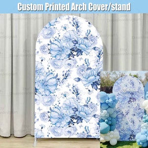 Bridal Shower Arch Backdrop Cover Stand Something Blue Before I Do Floral Toile de Jouy Chinoiserie Baby Girl Party Custom Arched Chiara