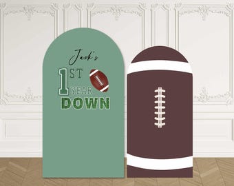 First Year Down Birthday Arch Backdrop Cover Football Party Baby Boy 1st Custom Sports Chiara J084