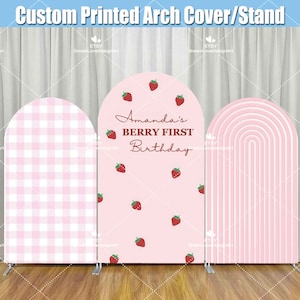 Strawberry Arch Backdrop Cover Stand Berry First 1st Birthday Party Custom Pink Baby Girl Shower Arched Chiara Wall Panels Personalized G195