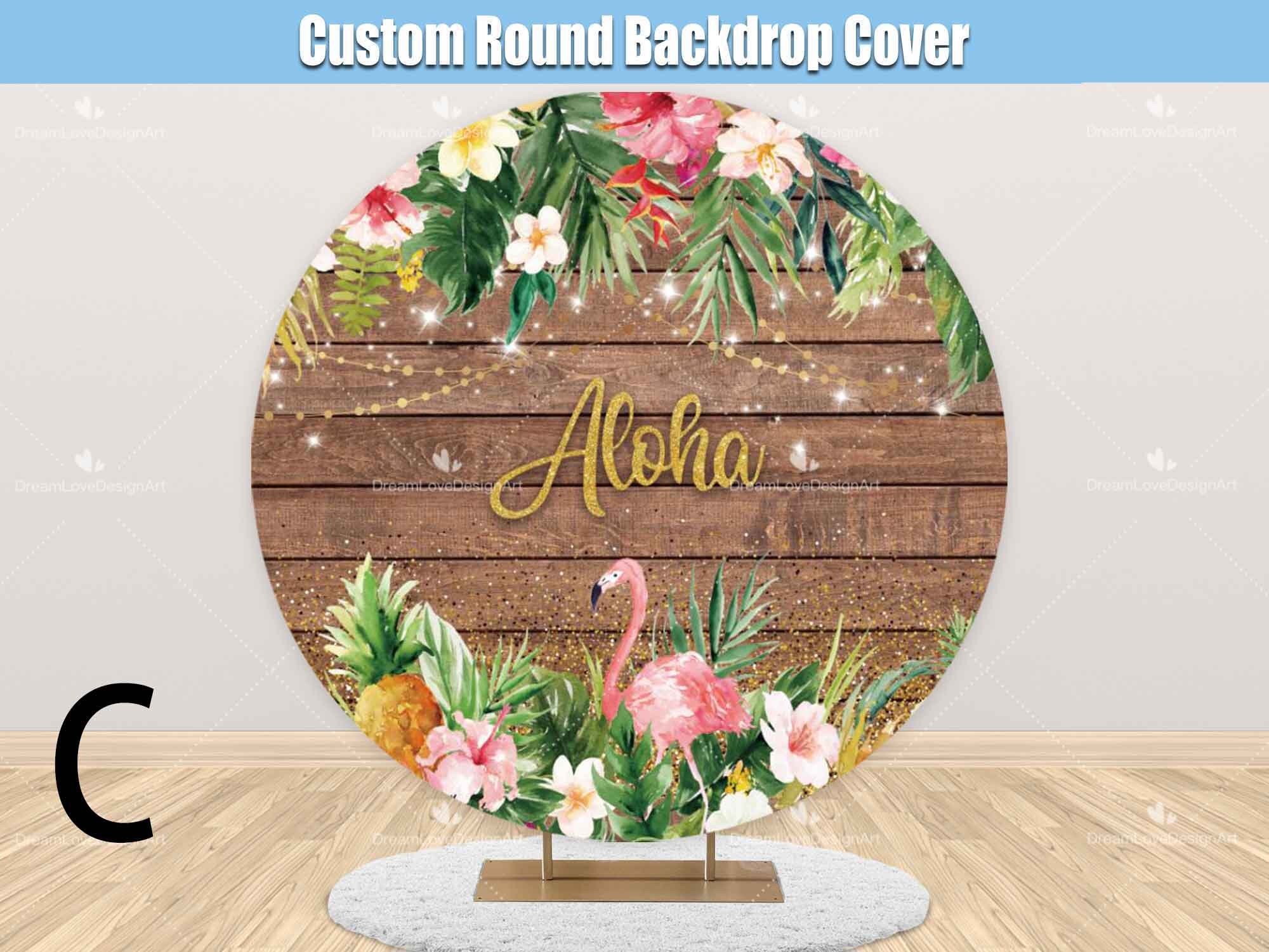 Aloha Round Backdrop Summer Tropical Birthday Pool Party Backdrop Luau ...