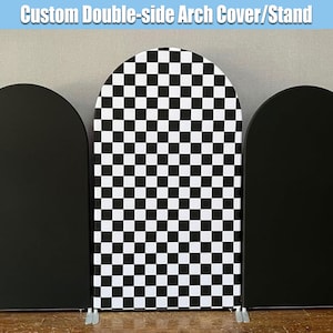 Black Checkered Arch Backdrop Cover Stand Custom Lattice Grid Kid Baby Shower Birthday Chiara Wall Panels Arched Bridal Shower Photo B008