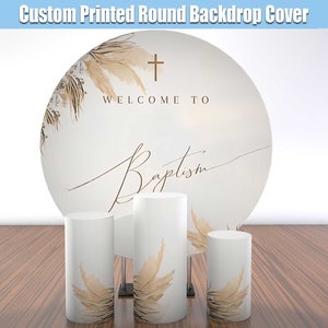 Custom Round Backdrop Cover Custom Boho Bohemian Girl Woman Baptism Birthday Party Circle Photo Background Circular Cylinder Pedestal Cover