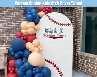 Baseball Arch Backdrop Double-sided Cover Custom Rookie Year Birthday Baby Boy Birthday Arched Balloons Arch Party Arch Panels Shower Photo