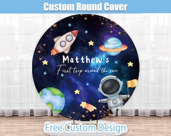 Ruimte 1e Verjaardag Ronde Achtergrond Cover Custom Eerste Reis Rond De Zon Baby Boy Universe Party Astronaut Cirkel Achtergrond Boog Evenement