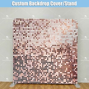 Rose Gold Tiles Square Photobooth Backdrop Custom Cover Stand Wall Party Photography Background Birthday Shower Photo Booth Studio Banner