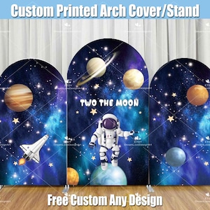 Space Two the Moon Arch Backdrop Cover Stand Baby Boy First 1st 2nd Kids Birthday Party Universe Astronaut  Chiara Wall Arched Event G134