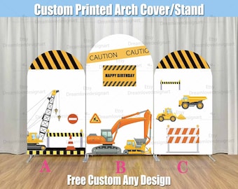 Under Construction Birthday Arch Backdrop Cover Stand Frame Custom Baby Boy Arch Chiara Wall Panels Kids 1st Photo Dump Truck Digger L010