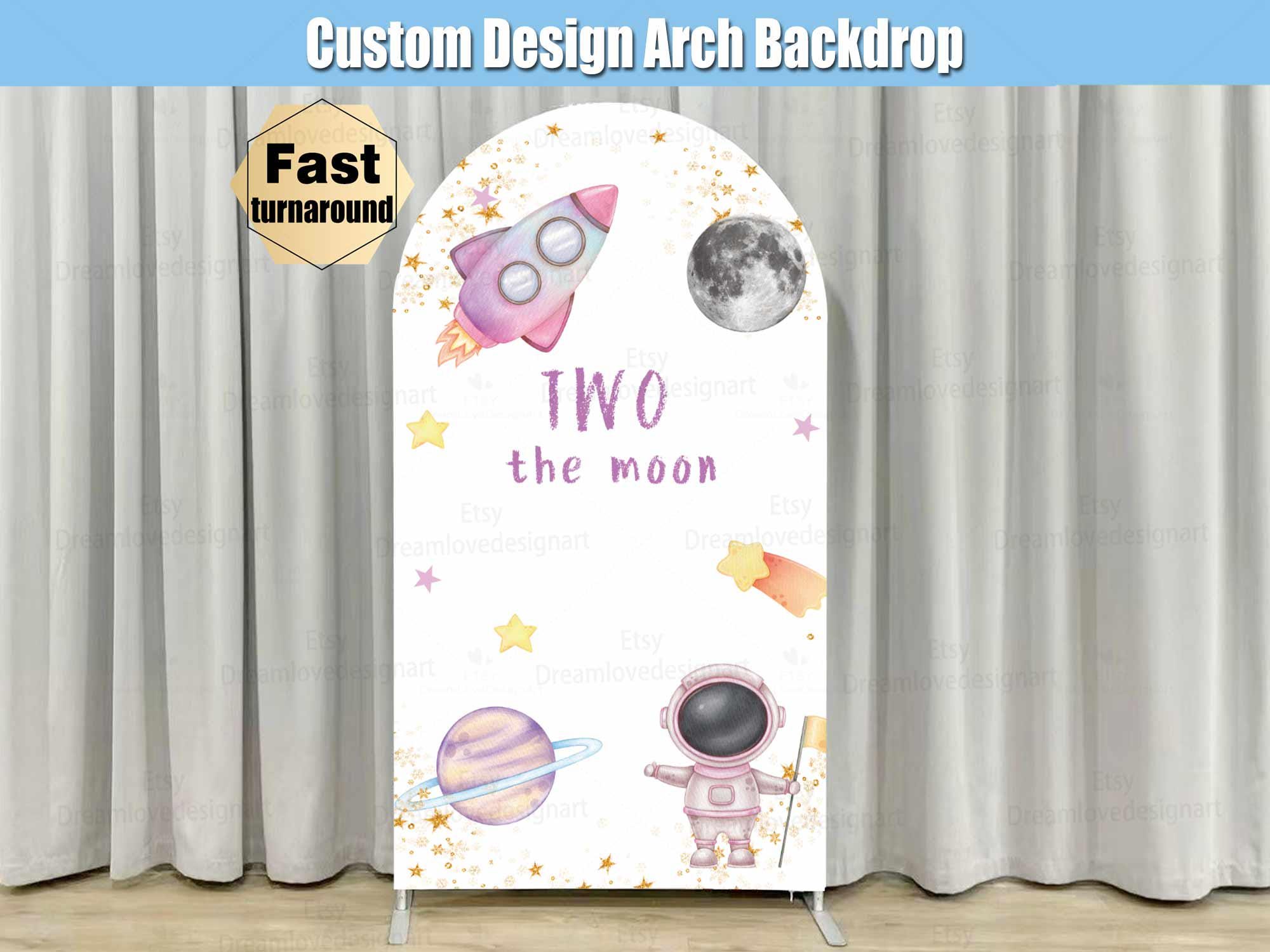 Two the Moon Arch Backdrop Cover Stand Universe Star Pink Baby Girl 2nd Birthday Party Kids Outer Space Astronaut Chiara Wall Arched