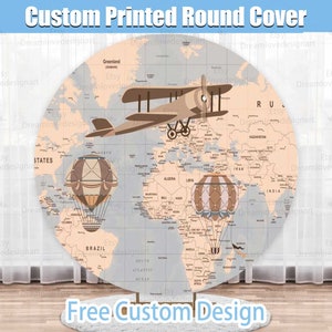 Aventure avion rond toile de fond couverture garçon baby shower fête d'anniversaire voyage personnalisé aventure attend de commencer cercle signe personnalisé carte vintage