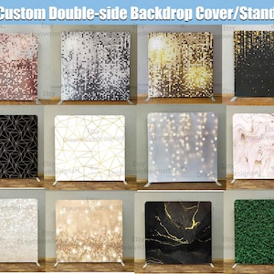 Photobooth Square Backdrop Studio Custom Cover Stand Wall Party Abstract Photography Background Birthday Shower Photo Booth Gold Black Bokeh