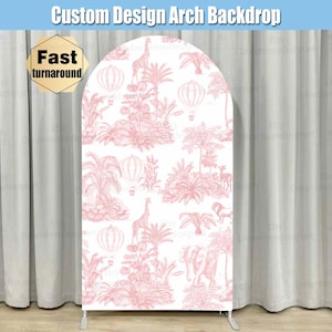 Safari Toile de Jouy Arch Backdrop Cover Chinoiserie Jungle Adventure Wild Animals Baby Shower Wild One Birthday Party Stand Chiara Wall