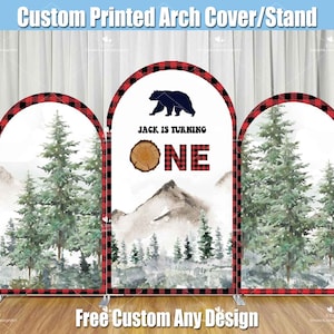 Lumberjack 1st Birthday Arch Backdrop Cover Stand First Buffalo Plaid Two Wild One Party Custom Birthday Panel Baby Chiara Wall Arched