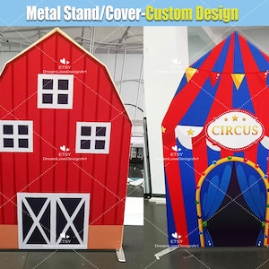 Red Farm House Barn Arch Telón de fondo Circus Stand Marco Cubierta Guirnalda personalizada Chiara Paneles de pared arqueados Bebé Ducha nupcial Fiesta de cumpleaños