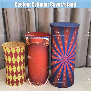 Couvre-cylindres de cirque socle piédestal Table personnalisée tissu extensible tissu élastique toile de fond de fête décorations personnalisées fournitures