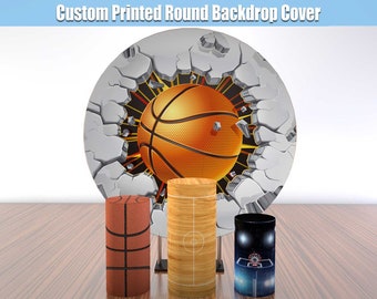 Round Backdrop Cover Custom Basketball Baby Boy Birthday Party Circle Photo Background Sports Circular Cylinder Pedestal Cover