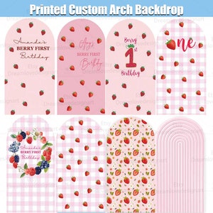 Strawberry Arch Backdrop Cover Stand Berry First 1st Birthday Party Custom Pink Baby Girl Shower Arched Chiara Wall Panels Personalized