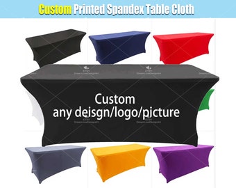One 6ft and One 4ft Table Cloth Custom Printed Spandex Table Cloth Stretch Fitted Tablecloth Cover Personalized Patry Business