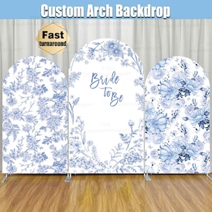 Bridal Shower Arch Backdrop Cover Bride to be Toile de Jouy Floral Something Blue Before I Do Flower Party Custom Arched Chiara Panels Stand