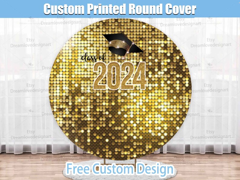 Round Design For Graduation Class of 2026 Graduation Round Backdrop Cover Gold Glitter Party Circle ...