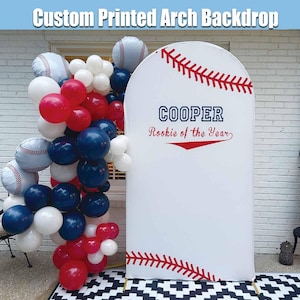 Baseball Arch Backdrop Cover Stand Custom Rookie of the Year 1st Birthday Baby Boy Birthday Party Arched Blue Chiara Wall Panels Shower