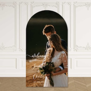 Willkommen zu unserem Hochzeitsfoto Hintergrund - Großes individuelles Foto Backdrop Arch Cover Stand Lifesize Photobooth Backdrop - Hochzeit Willkommensschild
