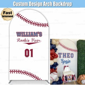 Baseball Arch Backdrop Cover Stand Custom Rookie of the Year 1st Birthday Baby Boy Birthday Party Arched Blue Chiara Wall Panels Shower