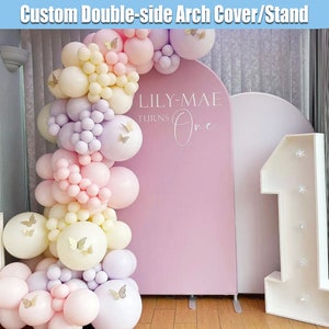 Cubierta de fondo de arco rosa claro Soporte personalizado Blanco Cumpleaños Baby Shower Despedida de soltera Boda Guirnalda Chiara Paneles de pared Foto nupcial B001