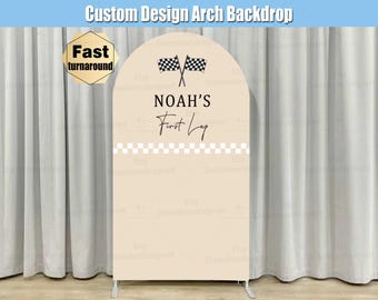 First Lap Birthday Arch Backdrop Stand Race Car Boy One 2nd Party Beige Racing