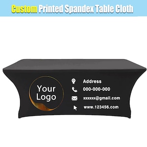 Tovaglia in spandex stampata personalizzata, tovaglia elasticizzata con logo, tovaglia personalizzata da 4 piedi, 6 piedi, 8 piedi, per eventi, feste, fiere aziendali