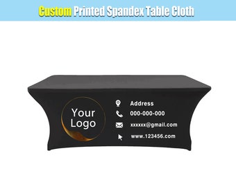 Nappe en élasthanne imprimée sur mesure, housse de table ajustée, logo personnalisé Nappe de 4 pieds 6 pieds 8 pieds pour événements, fête, entreprise, salon