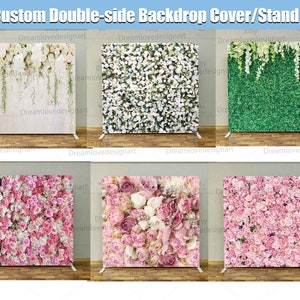 Rose Flowers Wall Square Photobooth Backdrop Custom Cover Stand Pink White Floral Party Background Birthday Bridal Shower Photo Booth Studio