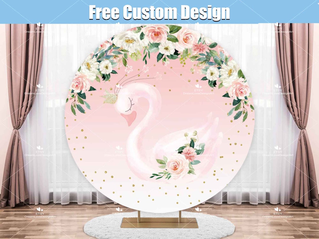 Menu Backdrop Swan Swan Round Backdrop Cover Girl 1st 2nd Birthday Party Baby Shower ...